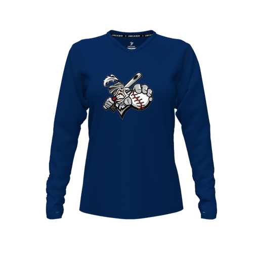 [FTLVCFNV-FYXS-LOGO2] Decker Comfort T-Shirt (Female Youth XS, Navy, V Neck, Logo 2, Long Sleeve)