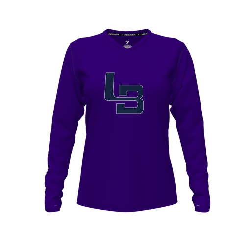 [FTLVPTPP-FYXS-LOGO1] Decker Performance T-Shirt (Female Youth XS, Purple, V Neck, Logo 1, Long Sleeve)