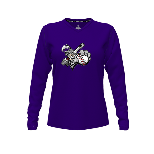 [FTLVPTPP-FYXS-LOGO2] Decker Performance T-Shirt (Female Youth XS, Purple, V Neck, Logo 2, Long Sleeve)